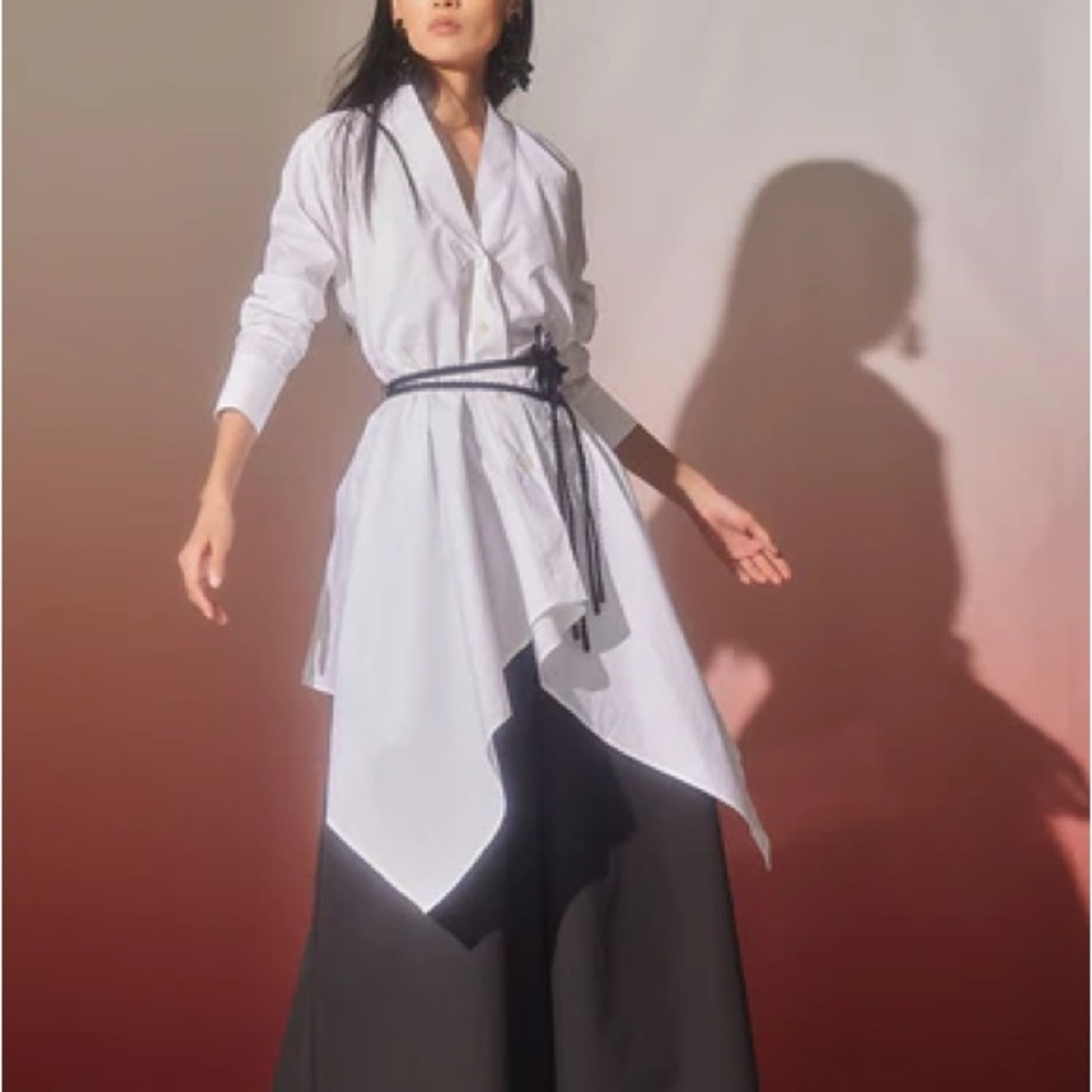 Naturi White Asymmetric Layered Shirt dress